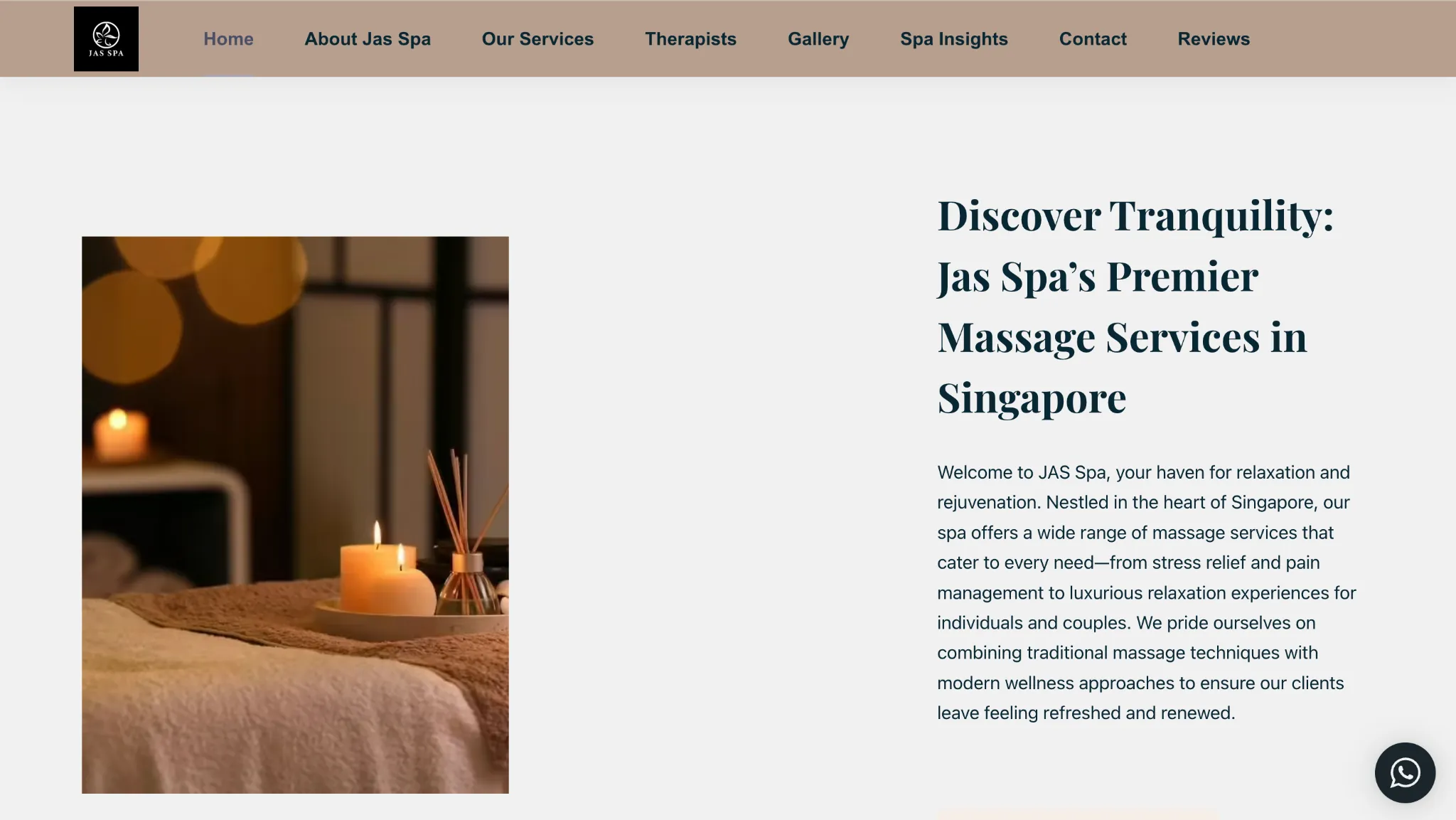Custom spa website design for Jas Spa massage and wellness business in Singapore by ByJiun